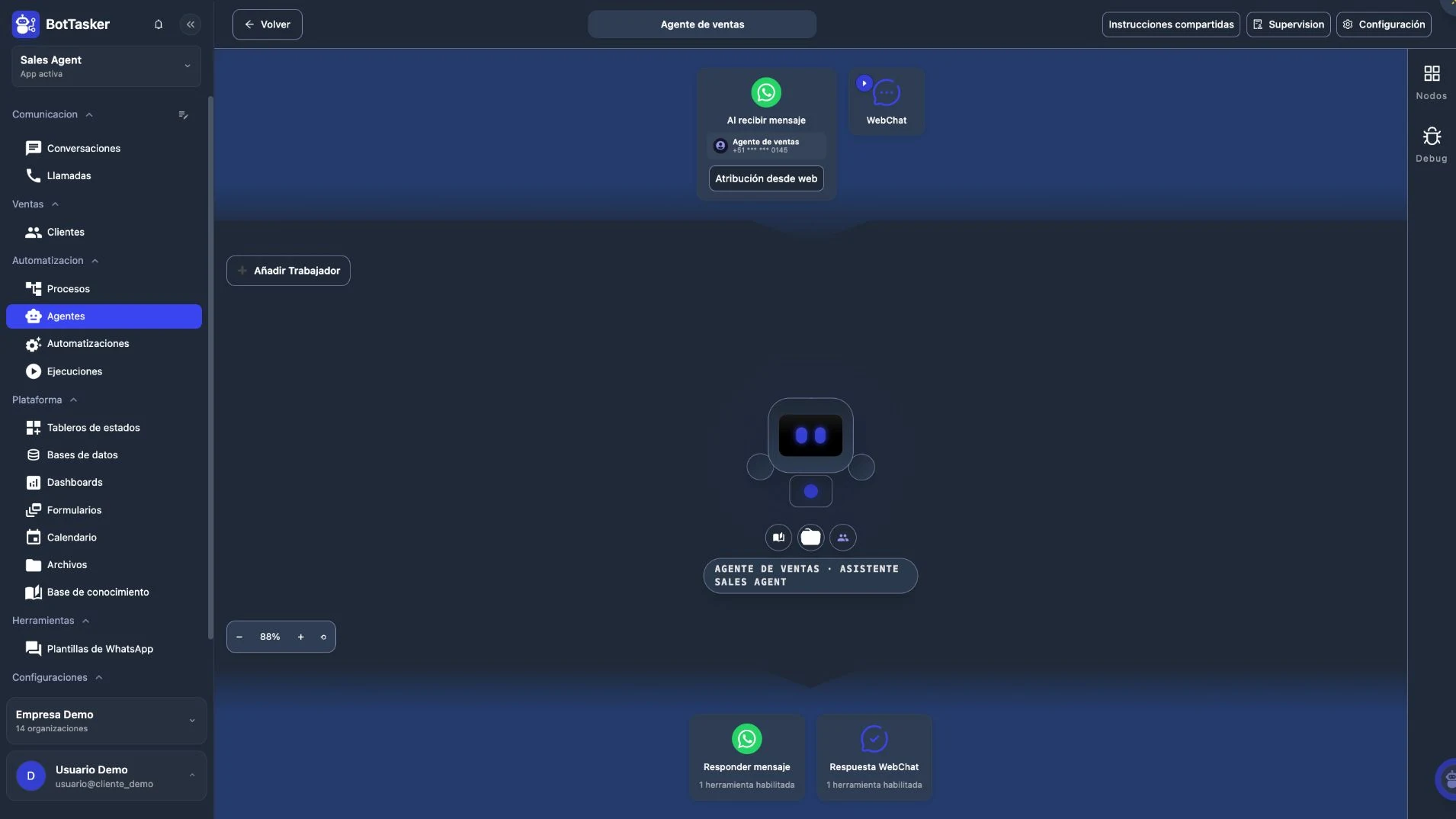 Agents · BotTasker · Actual product screens · Sample data